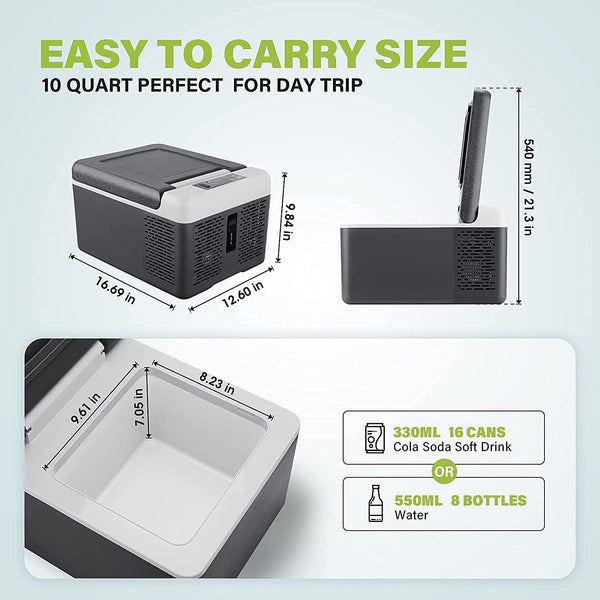 10 Quart (9L) Portable Car Freezer and Insulated Protective Cover Bag